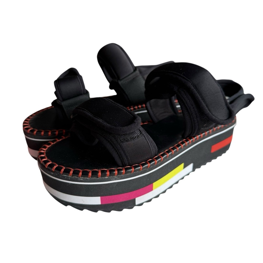 Desigual Women Rainbow US 9 Wedge Chunky Sandals‎ Black Platform Flat Outdoor